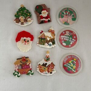 Vintage Christmas Refrigerator Magnet Lot 9pc Santa Gingerbread 3D Resin Kitsch